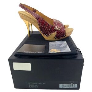New Dsquared2 Women US 7 Brown Leather Croc Sandal Pumps Platform Heel Shoes
